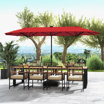 15/13FT Twin Patio Double-Sided Umbrella 48 Solar LED Lights Crank Outdoor