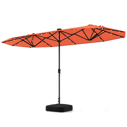 15/13FT Twin Patio Double-Sided Umbrella 48 Solar LED Lights Crank Outdoor