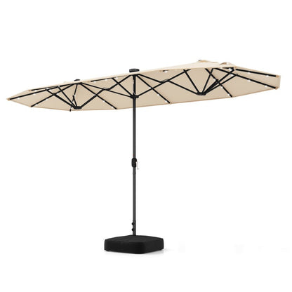 15/13FT Twin Patio Double-Sided Umbrella 48 Solar LED Lights Crank Outdoor