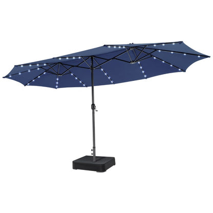 15/13FT Twin Patio Double-Sided Umbrella 48 Solar LED Lights Crank Outdoor