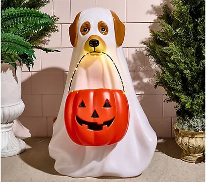 28" Illuminated Halloween Dog with Basket