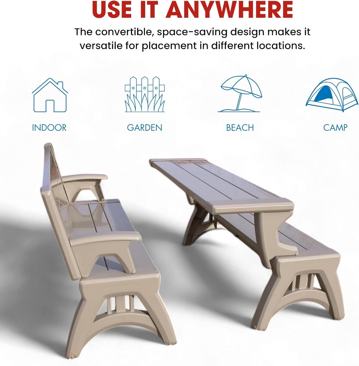 Gen 2 2-in-1 Outdoor Convertible Bench to Picnic Table