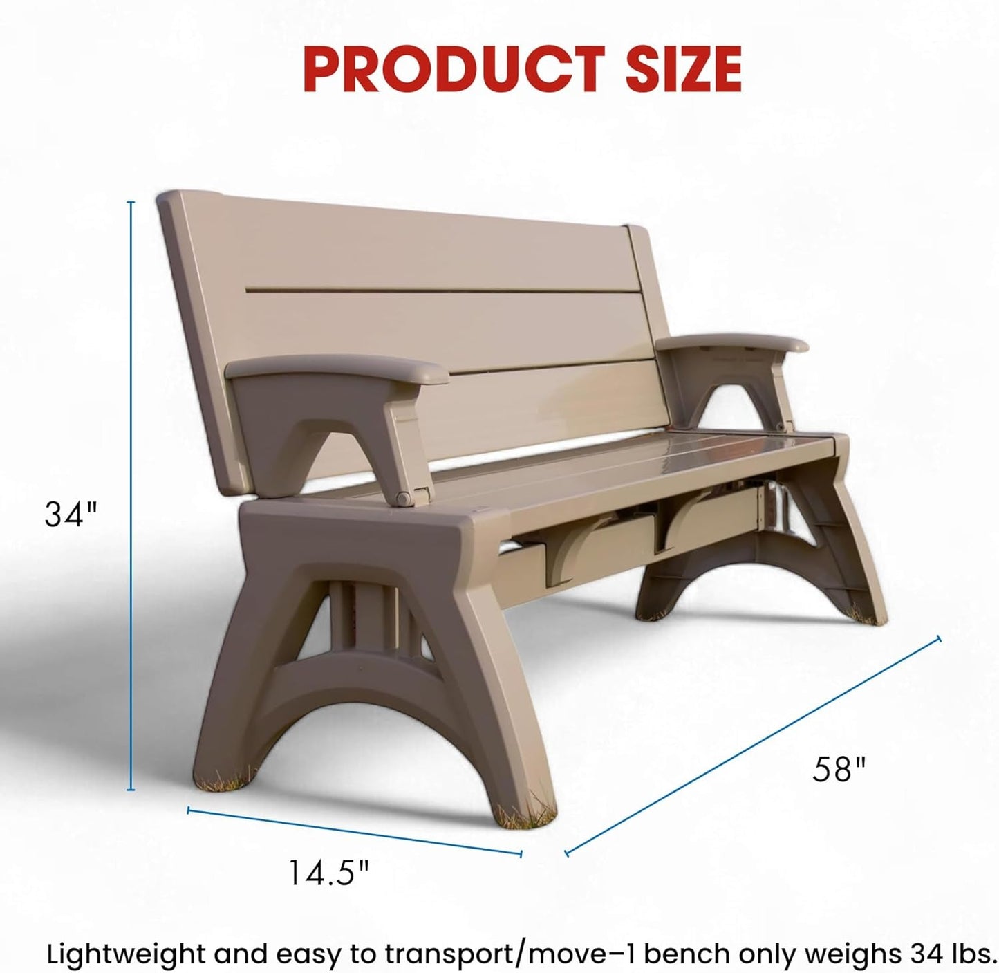 Gen 2 2-in-1 Outdoor Convertible Bench to Picnic Table